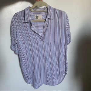 Short sleeve flowy striped button-up